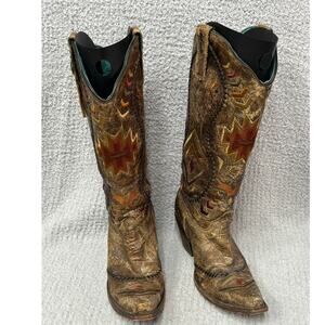 Corral Women's Brown Distressed Embroidered Western Boots Size 7 M #65688